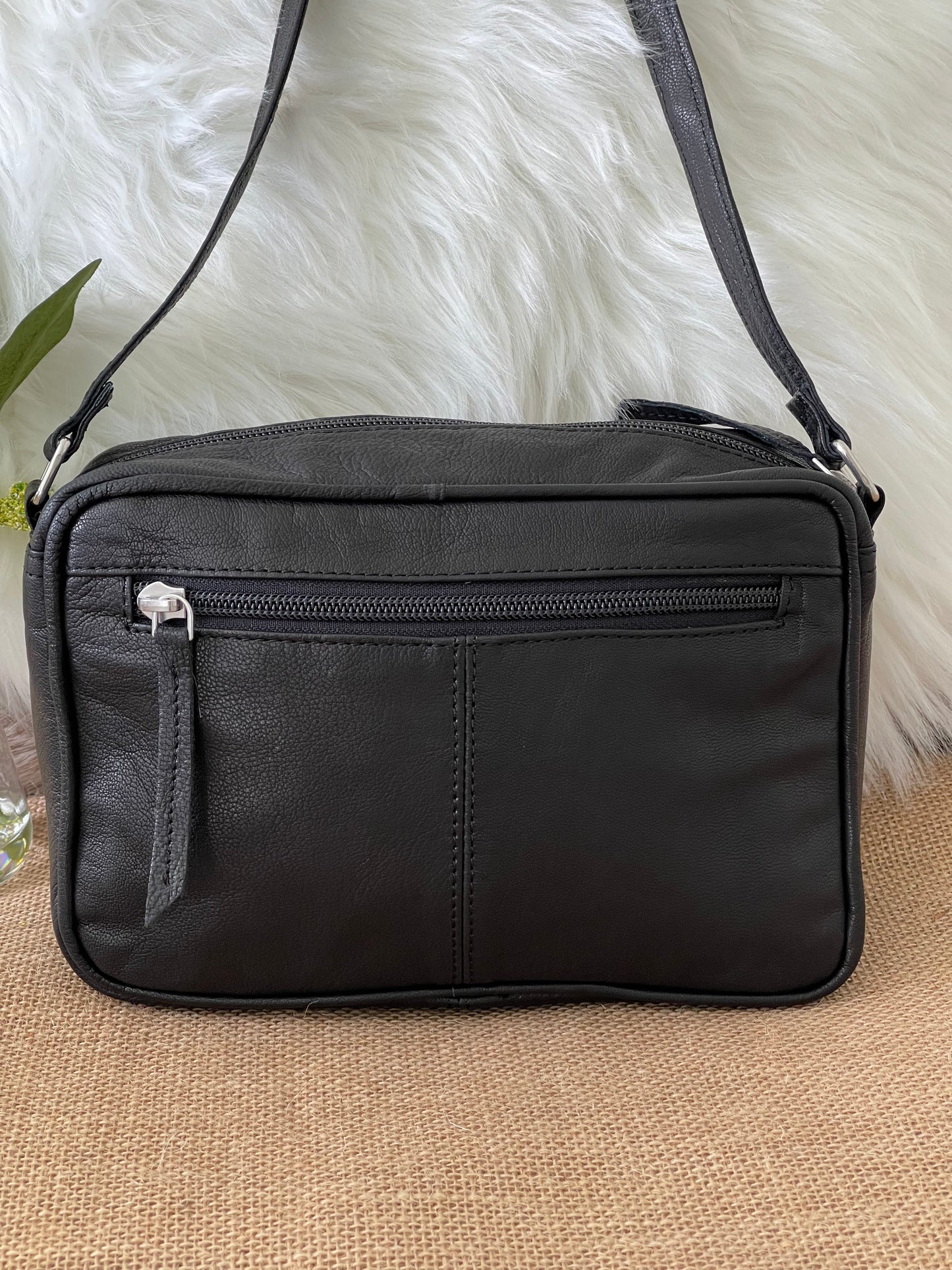 POLLI - Cowhide Leather Sling Bag (Black & White)