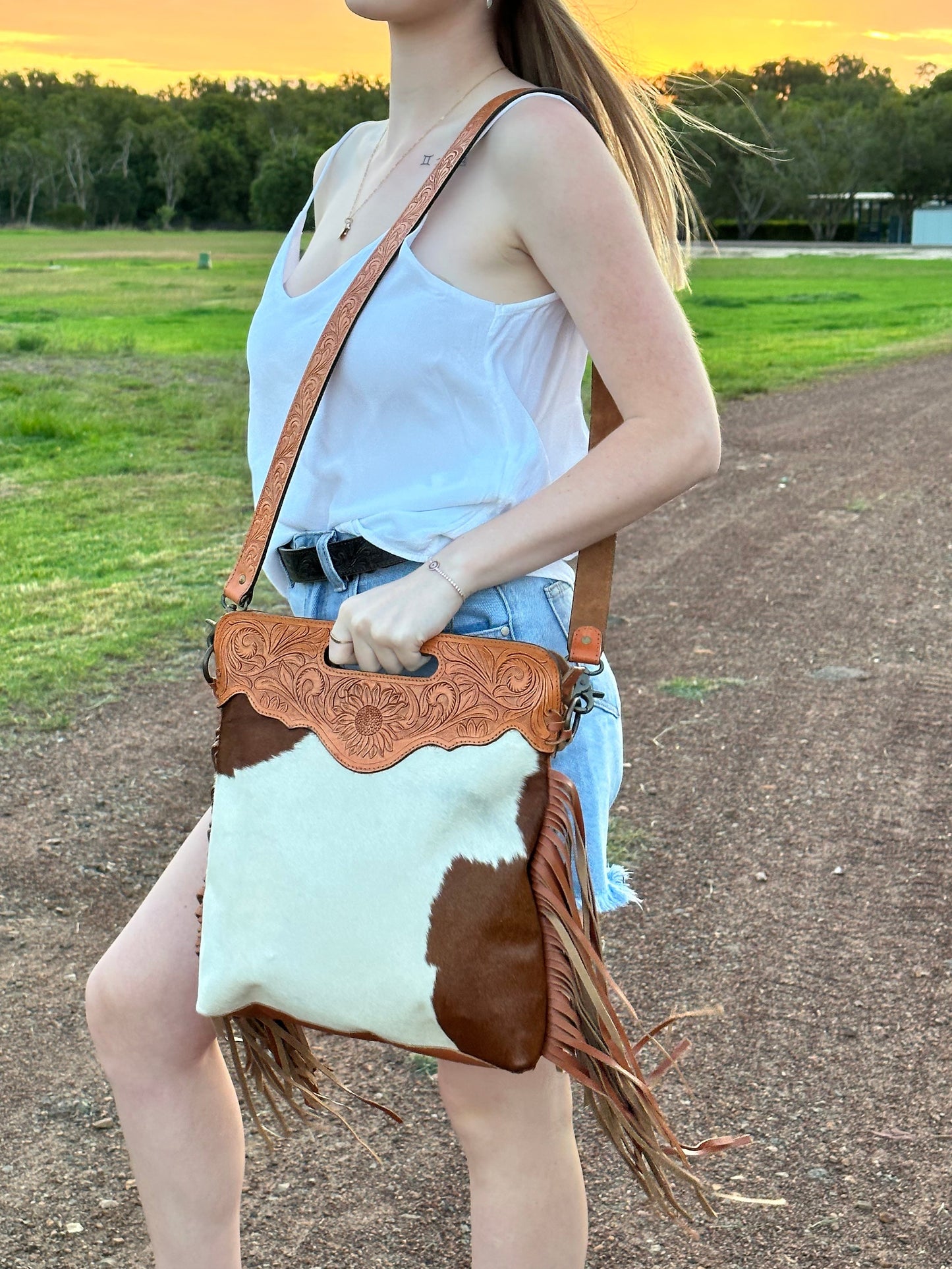 ADELE- Tooled Cross Body Tassel Bag #100