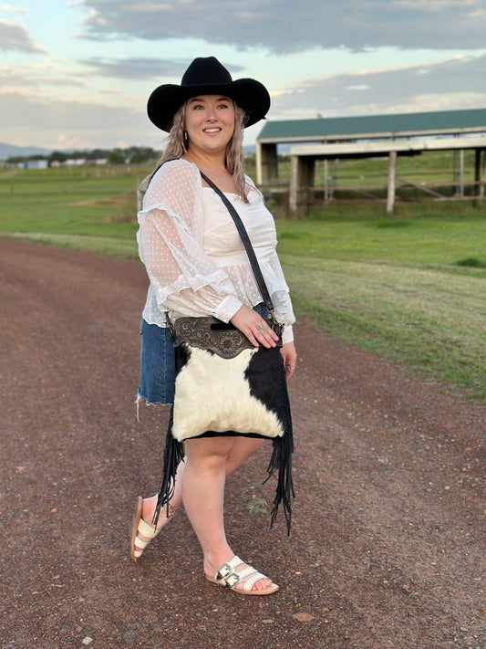 ADELE- Tooled Cross Body Tassel Bag #125
