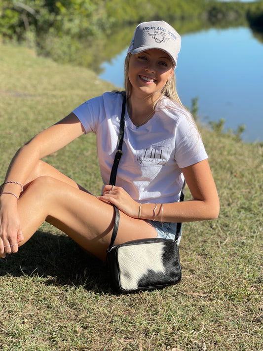 POLLI - Cowhide Leather Sling Bag (Black & White)